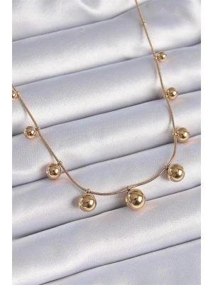 316L Çelik Gold Renk Top Model Kadın Kolye