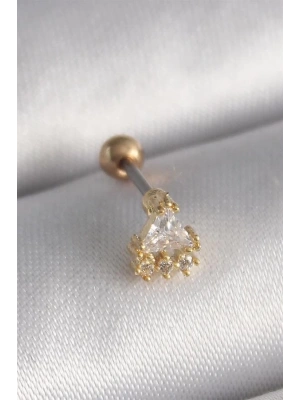 316L Çelik Gold Renk Üçgen Zirkon Taşlı Tragus Piercing
