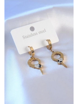 316L Çelik Gold Renk Yılan Model Zirkon Taşlı Kadın Küpe