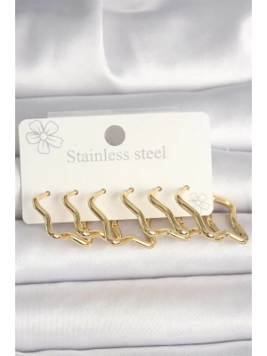 316L Çelik Gold Renk Yıldız Model Kadın Küpe Seti