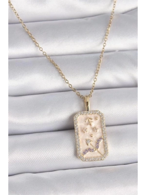 316L Çelik Gold Renk Zincir Yay Burcu Zirkon Taşlı Kadın Kolye