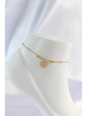 316L Çelik Gold Renk Zirkon Taş Detay Kalpli Halhal