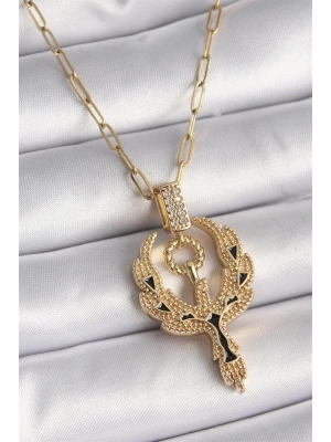 316L Çelik Gold Renk Zirkon Taşlı Anka Kuşu Model Kadın Kolye