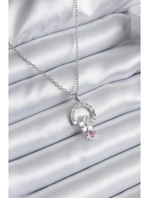 316L Çelik Gold Renk Zirkon Taşlı Çiçek Model Kadın Kolye