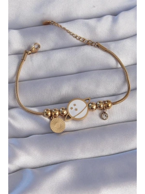 316L Çelik Gold Renk Zirkon Taşlı Mineli Satürn Tasarımlı Bileklik