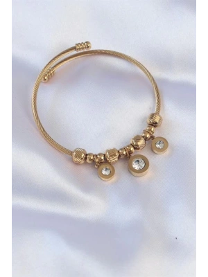 316L Çelik Gold Renk Zirkon Taşlı Model Charm Bileklik