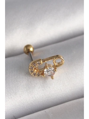 316L Çelik Gold Renk Zirkon Taşlı Toplu İğne Tragus Piercing