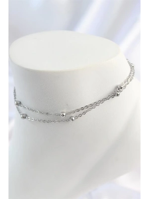 316L Çelik Gümüş Renk 2Li Topçuk Detay Zincir Model Kadın Halhal