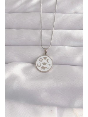 316L Çelik Gümüş Renk Beyaz Mineli Karışık Figürlü Tarot Kolye