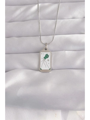 316L Çelik Gümüş Renk Beyaz Mineli Tarot Kolye