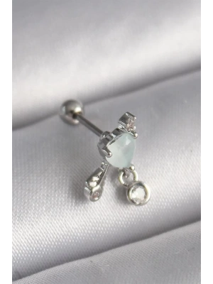 316L Çelik Gümüş Renk Beyaz Minelik Kalp Sallantı Zirkon Taş Detay Tragus Piercing