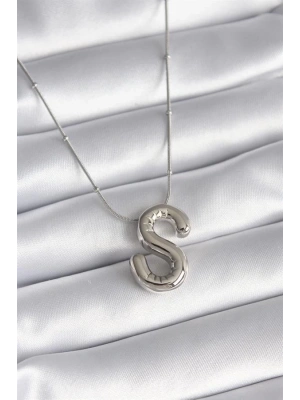 316L Çelik Gümüş Renk Bubble S Harf Model Kadın Kolye