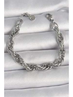 316L Çelik Gümüş Renk Burgu Zincir Model Kadın Bileklik