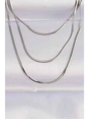 316L Çelik Gümüş Renk İtalyan Zincir Çoklu Kolye