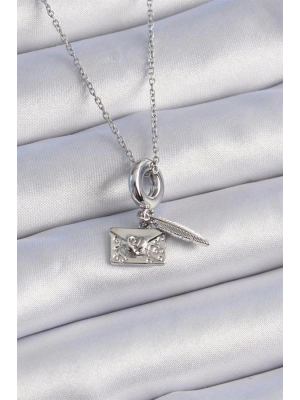 316L Çelik Gümüş Renk Kalp Detay Mektup Figür Charm Model Kadın Kolye