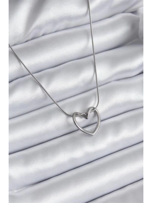 316L Çelik Gümüş Renk Kalp Model Kadın Kolye