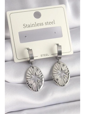 316L Çelik Gümüş Renk Kutup Yıldızı İşleme Kadın Küpe