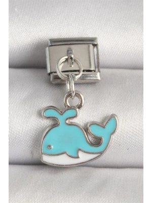 316L Çelik Gümüş Renk Mavi Balina Model Nomination Charm