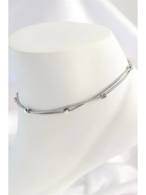 316L Çelik Gümüş Renk Minimal Kare Model Kadın Halhal