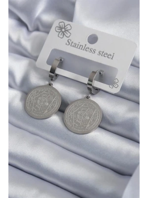 316L Çelik Gümüş Renk Pentagram Yıldızı İşleme Kadın Küpe