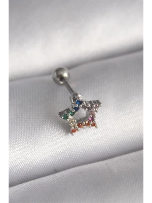 316L Çelik Gümüş Renk Renkli Zirkon Taşlı Yıldız Model Tragus Piercing