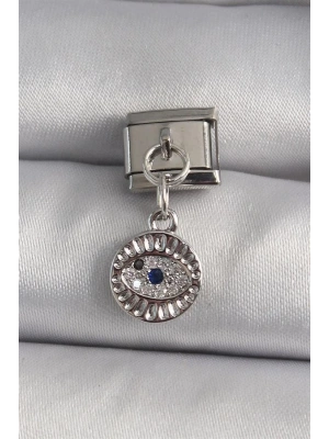 316L Çelik Gümüş Renk Sallantı Zirkon Taşlı Göz Model Nomination Charm