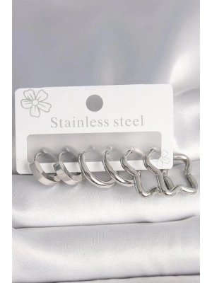 316L Çelik Gümüş Renk Yarım Halka Yıldız Model Kadın Küpe Seti