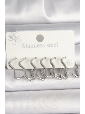 316L Çelik Gümüş Renk Yıldız Model Kadın Küpe Seti