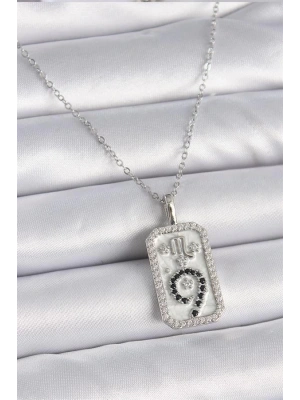 316L Çelik Gümüş Renk Zincir Akrep Burcu Zirkon Taşlı Kadın Kolye