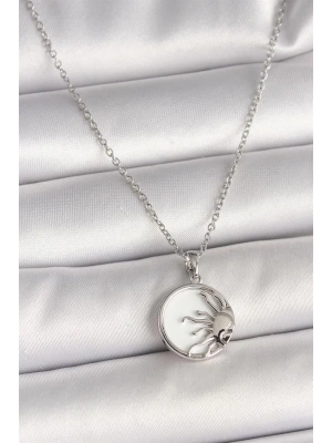 316L Çelik Gümüş Renk Zincir Beyaz Mineli Gün Batımı Model Kadın Kolye