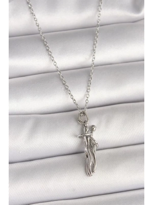 316L Çelik Gümüş Renk Zincir Sarılma Model Kadın Kolye