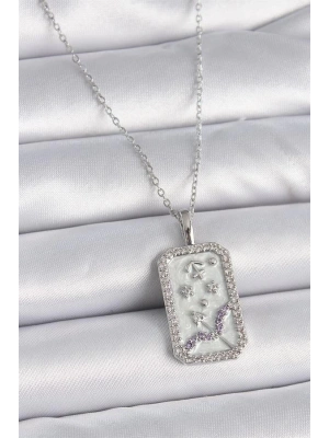 316L Çelik Gümüş Renk Zincir Yay Burcu Zirkon Taşlı Kadın Kolye