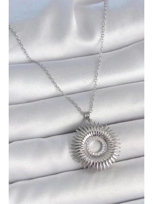 316L Çelik Gümüş Renk Zincir Zirkon Taşlı Nova Yıldız Model Kadın Kolye