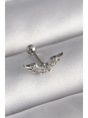 316L Çelik Gümüş Renk Zirkon Taş Detay Kanat Model Tragus Piercing