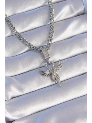 316L Çelik Gümüş Renk Zirkon Taşlı Anka Kuşu Model Kolye