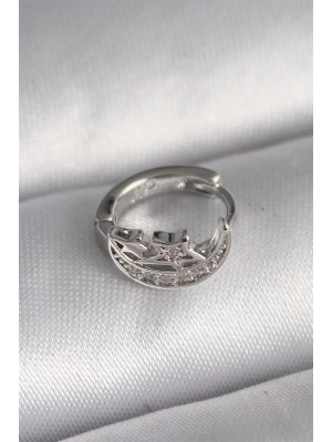 316L Çelik Gümüş Renk Zirkon Taşlı Ay Yıldız Model Tragus Piercing