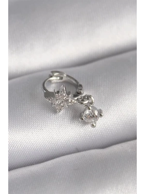 316L Çelik Gümüş Renk Zirkon Taşlı Çiçek Model Sallantı Detay Tragus Piercing