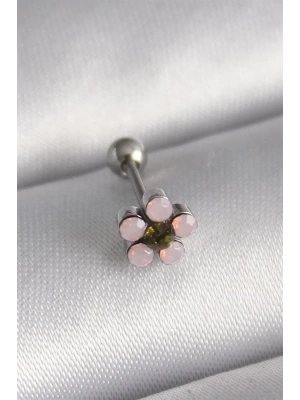 316L Çelik Gümüş Renk Zirkon Taşlı Çiçek Tragus Piercing