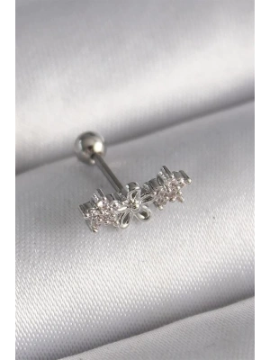 316L Çelik Gümüş Renk Zirkon Taşlı Çiçek Tragus Piercing