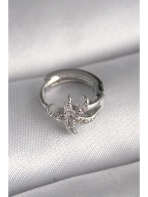316L Çelik Gümüş Renk Zirkon Taşlı Deniz Yıldızı Model Tragus Piercing