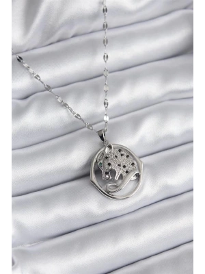 316L Çelik Gümüş Renk Zirkon Taşlı Jaguar Model Kadın Kolye