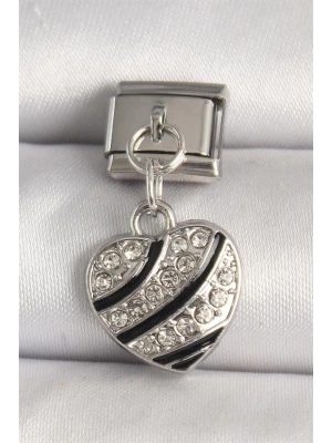 316L Çelik Gümüş Renk Zirkon Taşlı Kalp Model Nomination Charm