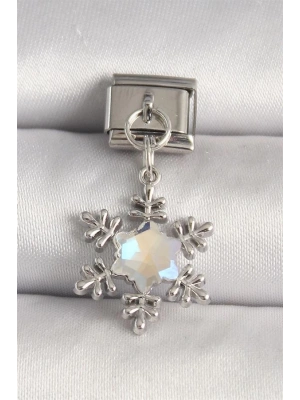 316L Çelik Gümüş Renk Zirkon Taşlı Kar Tanesi Model Nomination Charm