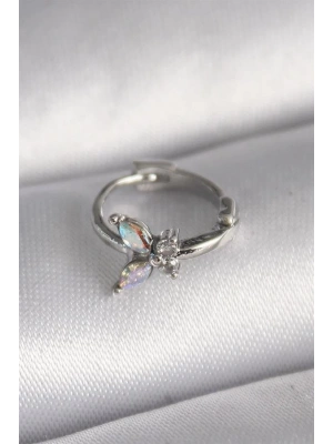 316L Çelik Gümüş Renk Zirkon Taşlı Kelebek Model Tragus Piercing