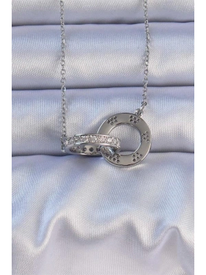 316L Çelik Gümüş Renk Zirkon Taşlı Kolye