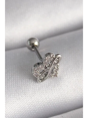 316L Çelik Gümüş Renk Zirkon Taşlı Sonsuzluk Detay Tragus Piercing