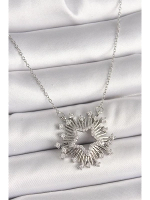 316L Çelik Gümüş Renk Zirkon Taşlı Yıldız Model Kadın Kolye