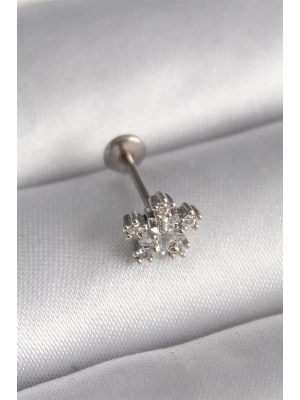 316L Çelik Gümüş Renk Zirkon Taşlı Yıldız Model Tragus Piercing