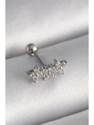 316L Çelik Gümüş Renk Zirkon Taşlı Yonca Tragus Piercing