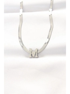 316L Çelik M Harfli Silver Renk İtalyan Zincirli Kolye